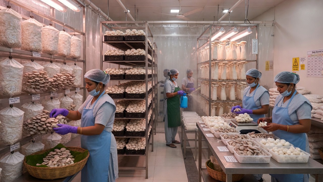 Women-run mushroom farm growing oyster, button and milky mushrooms